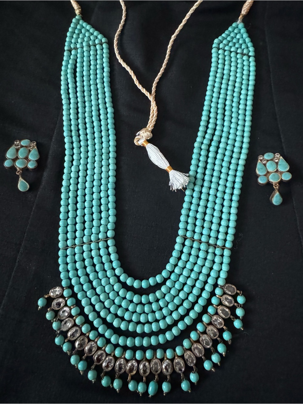 Turquoise Multi-Strand Beaded Necklace with Matching Earrings - Unbranded